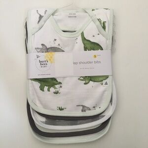 NEW Burt’s Bees 5 Lap Shoulder Bibs Organic Cotton Green Dinosaurs Solid Stripes